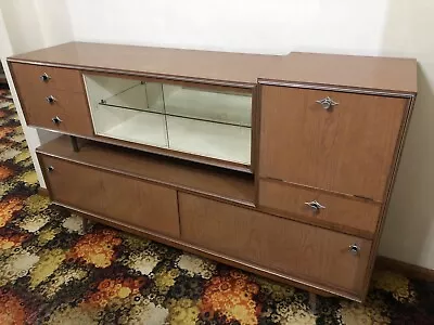 Mid-century Buffet Sideboard With Glass Display Cocktail Cabinet Drawers 1960s • $299