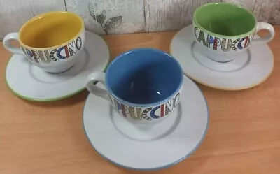 Fabulous Vibrant Set Of 3 Rayware Vintage Cappuccino Cups And Saucers • £14.99