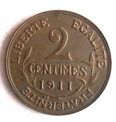 1911 FRANCE 2 CENTIMES - AU With Red Hints - Great Coin - Lot #A19 • $2.25