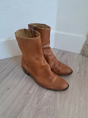 Vintage FRYE Size 11D Zip Boots Western Tan Waxed Leather Made In USA 3105  • $107