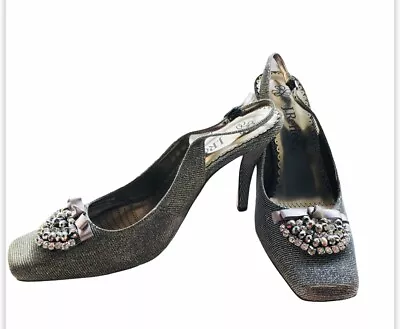 J Renee Shoes Womens 9.5M Christa Slingback Pump Pewter Silver Rhinestone Heels • $34.47