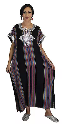 Moroccan Kaftan Caftan Beach Cover Up Summer Dress Casual Linen Sm-Lg Black • $36.99