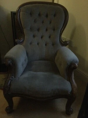 £65 • Buy Antique GreenQueen Anne Victorian High Back Mahogany Armchair For Re Work