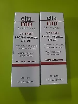 Lot Of 2 Elta MD UV Sheer Broad Spectrum Facial Sunscreen SPF 50+  1 Fl. Oz Each • $39.95