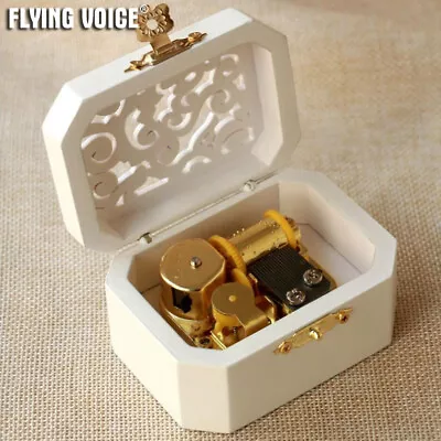 Vintage Wood Hollowing Up Music Box White 40 Tunes Option Birthday Present Gifts • $19.99