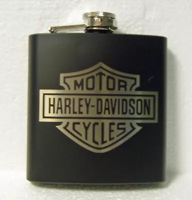 Harley Davidson Black 6 Oz Stainless Steel Flask With Optional Presentation Box • $19.99