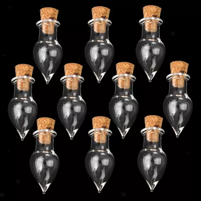 10 X MINI Empty TEARDROP Vials GLASS BOTTLES Cork Stopper DIY CHARM PENDANT • $7.87