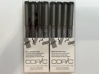 Copic Broad Nib Inking Pens Set Black Multiliner Lot Of 2 Sets - 8 Pens Total • $28.95