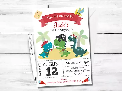 Dinosaur Pirates PERSONALISED Invitations-Boys/Girls Dino Birthday Party Invites • £6.45