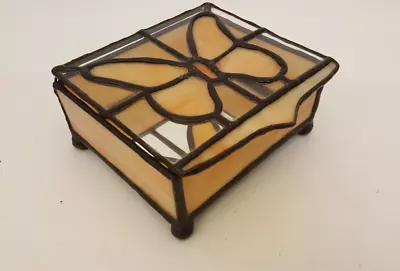 Leaded Glass Butterfly Jewelry Box Trinket Treasure 1980s Artbox Signed Weiser • $49.95