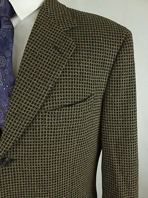 Canali Mens 40/42L Soft Tweed Sport Coat Jacket Brown Houndstooth Cashmere Wool • £84.16
