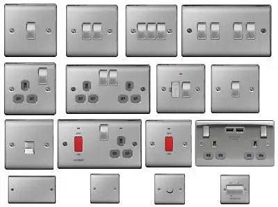 BG Nexus Metal Light Switches & Sockets Electrical Wall USB Insert Brushed Steel • £6.45