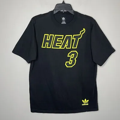 NBA Miami Heat Shirt Mens Small S Black Dwyane Wade #3 Adidas Tee Neon Cotton • $16.99