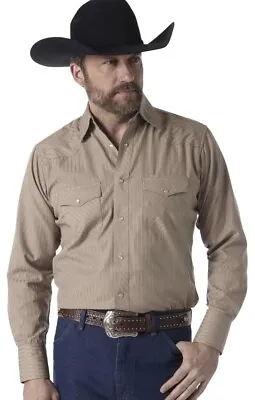 Brand New & Tag Genuine Wrangler Men’s Cowboy Western Wear Classic Fit Tan Shirt • £15.99