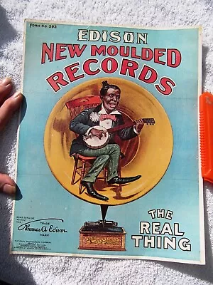 EDISON ADVERTISING NEW MOULDED Cylinder RECORDS Minstrel Banjo Player HOME • $24.99