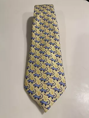 Vineyard Vines Boys Neck Tie 100% Silk Novelty Yellow Blue Lizard Gekko USA Made • $24.95