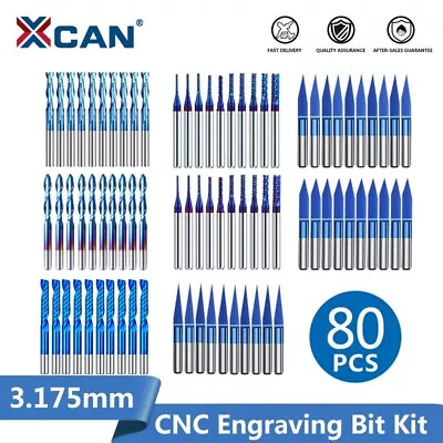 80pcs 1/8  Shank End Mills CNC Cutter Milling Carving Bit Set Nano Blue Coated • $44.26