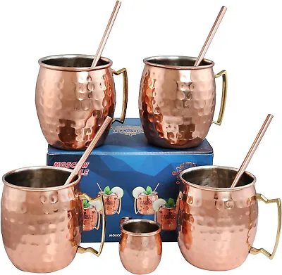 Moscow Mule Mug Copper PlatedSteel Set 4 Mugs & Straws & 1 Shot Glass • $24.99