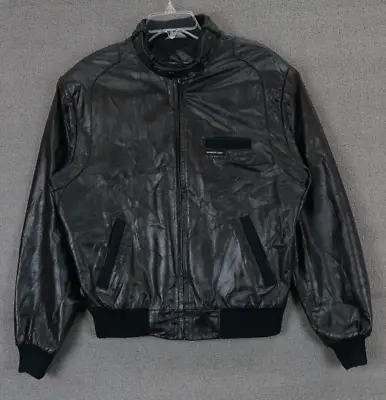 Vintage Members Only Black Leather Jacket Cafe Racer Collar 80s Size 44 • $90.99