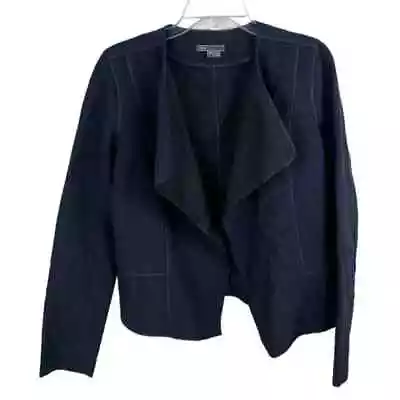 Vince Navy Blue Black Cotton Blend Boucle Long Sleeve Open Front Jacket Sz M • $21.80