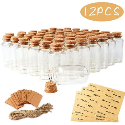 £8.50 • Buy 12x Mini Glass Bottles Cork Stopper Small Clear Jars Vial Wedding Party Favour