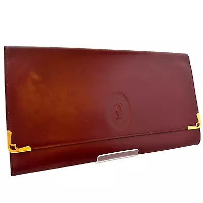 Cartier Must De Cartier Clutch Hand Bag Purse Leather Bordeaux Auth From JPN0118 • $104.99