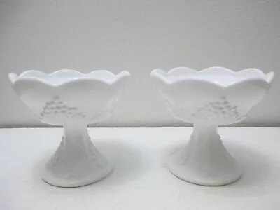 Vintage Indiana Colony Harvest Grape Milk Glass Candle Stick Holders Pair 4  T • $18.99