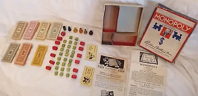 Vintage 30s Parker Bros Monopoly Wood Game Pieces No Board Short Box Incomplete • $33.75