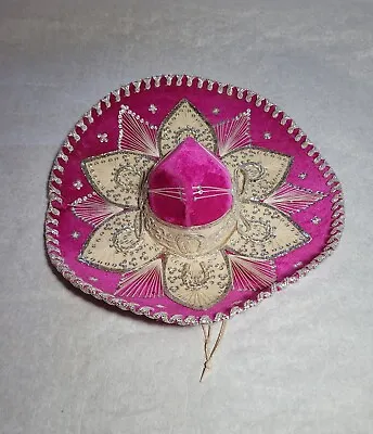 Mexican Belri Sombrero ADULT Pink Velvet Silver Mariachi Charro Hat 24” • $65