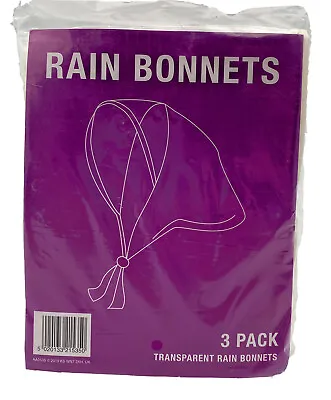 Clear Rain Bonnets Hood Hair Protection Festival Party Shopping Pack Of - 3 • £3.89