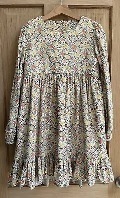 Laura Ashley Girls Dress Age 9 Years 8-9 Cotton Lined Floral Yellow Green Orange • £15