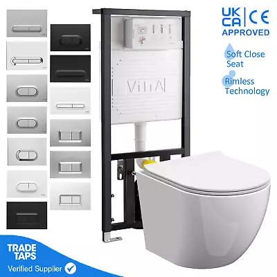 Rimless Wall Hung Toilet Pan Frame VITRA 1.12m Concealed Cistern WC Dual Flush • £269.95