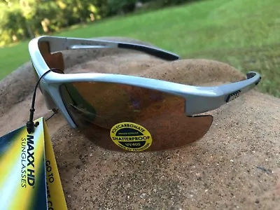 Maxx HD Sunglasses Raven 2.0 Silver Golf Driving Lens Brown Amber TR90 E5 SE • $19.55