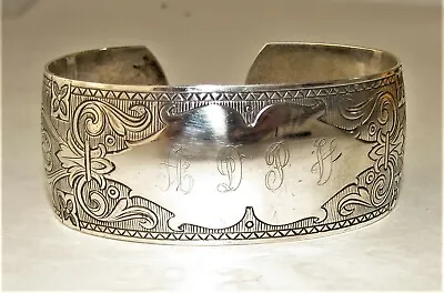 Danecraft 40s Vintage Ornate Embossed Sterling Silver Fleur De Lis Cuff Bracelet • $70