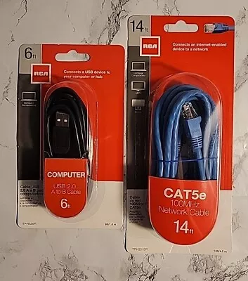  RCA Computer USB 2.0 A-B Cable 6-ft | RCA CAT5e 14-ft Network Cable *2 CABLES* • $6