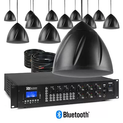 12 X Pendant Speakers & Amplifier 100v Matrix Multi Room Music PA System Black • £1359