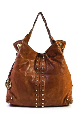 Michael Kors Womens Leather Studded Gold Tone Chain Strap Hobo Bag Brown Size M • $73.19