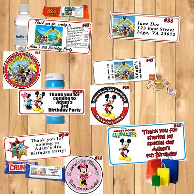 Mickey Minnie Mouse Birthday Stickers Round Address Bottle 1 Sheet Personalize • $6.75