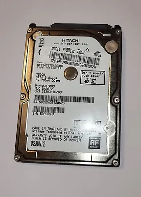 Hitachi 750GB SATA 2.5 Hard Drive Laptop HTS547575A9E384 PN 0J15083 • £5