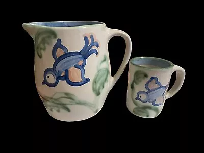 M.A. Hadley Pottery Pitcher Sparrow Bird In Flight Mug  2 Piece Rare • $225