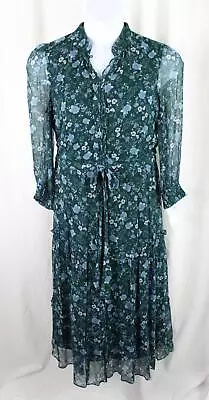 Shoshanna NWT Emerald Green Multi Floral Print Tie Waist Midi Grant Dress 10  • $179.10