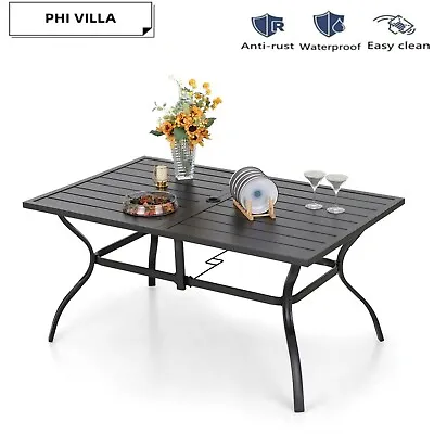 PHI VILLA Outdoor Patio Dining Table With Umbrella Hole Rectangle For 6 Person • £123.99