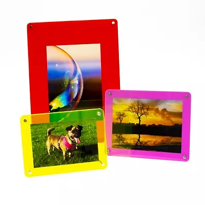 Freestanding Acrylic Photo Frames - Picture Holder - 4 Sizes - Chrome Fixings • £11.55