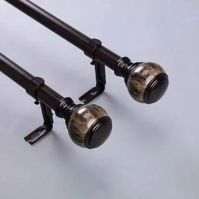 42-126 Inch Brown Adjustable METAL CURTAIN ROD Set Marble Finials • $26.16