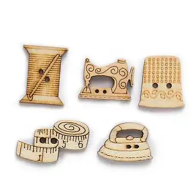 50pcs Sewing Theme Wooden Buttons For Sewing Clothing Scrapbooking Crafts Decor • $3.79