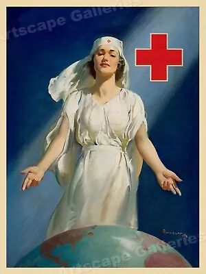 1940s Nurse Over Globe Vintage Style WW2 Medical Nursing Poster - 18x24 • $13.95