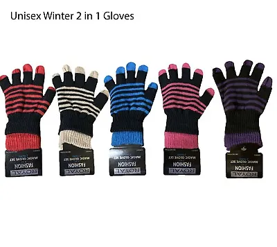 ADULTS Magic Gloves Stretch Winter 2 In 1 Men's Black Ladies • £2.95