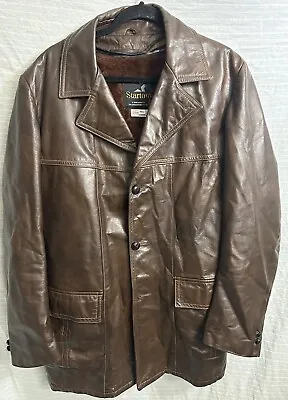 Vintage Startown Brown Glove Tanned Leather Fur Lined Coat Jacket 44L • $79.99