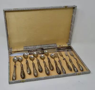 800 Silver Handles On Fancy Victorian Era Cutlery. Spoons Knives Forks W/ Case • $50