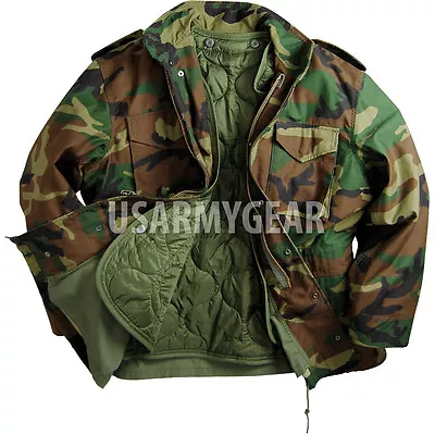 Made In USA MILITARY FIELD JACKET Woodland Fatigues ARMY COAT M65 W Concea. Hood • $111